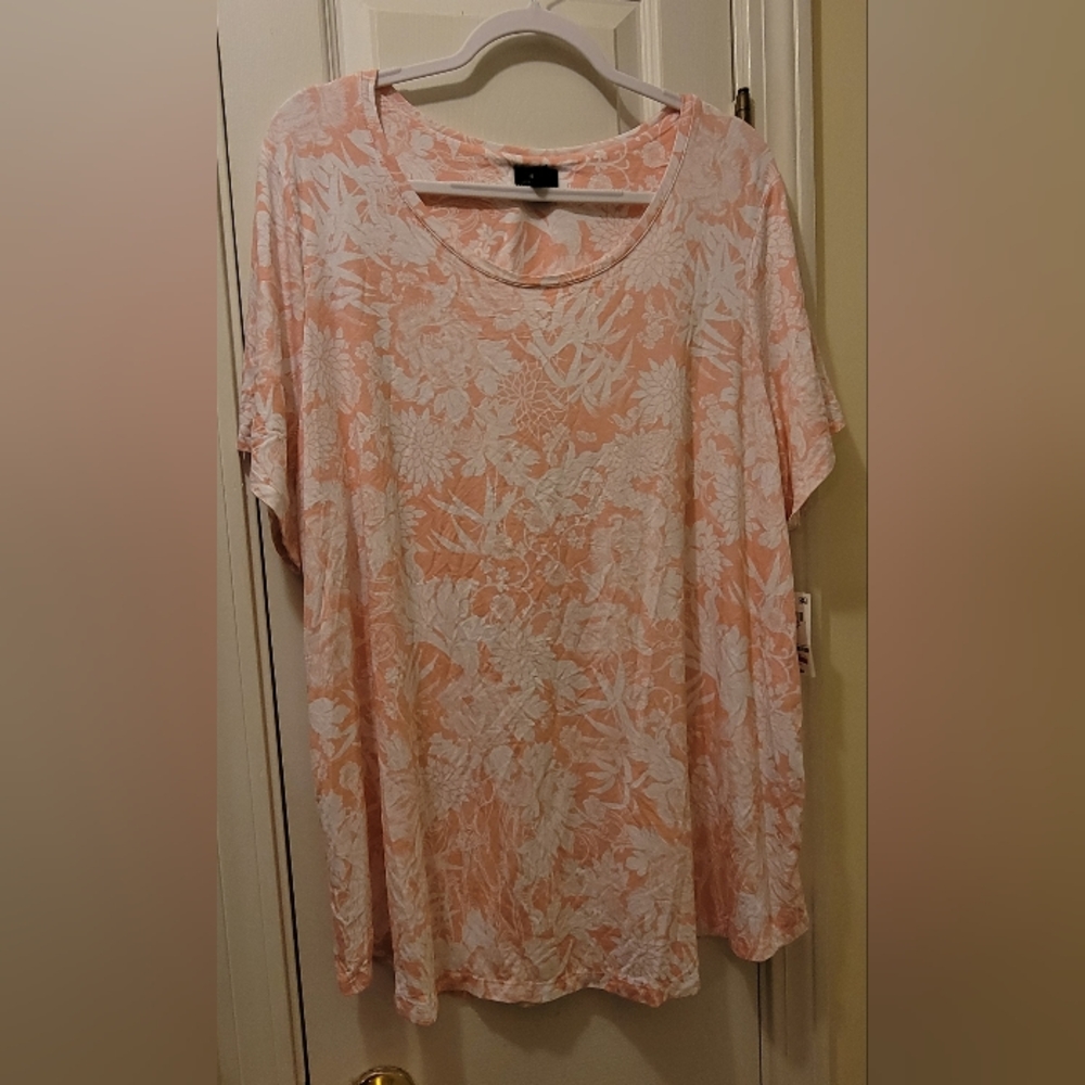 JM COLLECTION Plus 3X Dusty Pink/Peach & White Tee. NWT